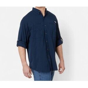 Columbia Men's PFG Tamiami 3X Onmi-Shade Long Sleeve Fishing Shirt Blue Roll Tab